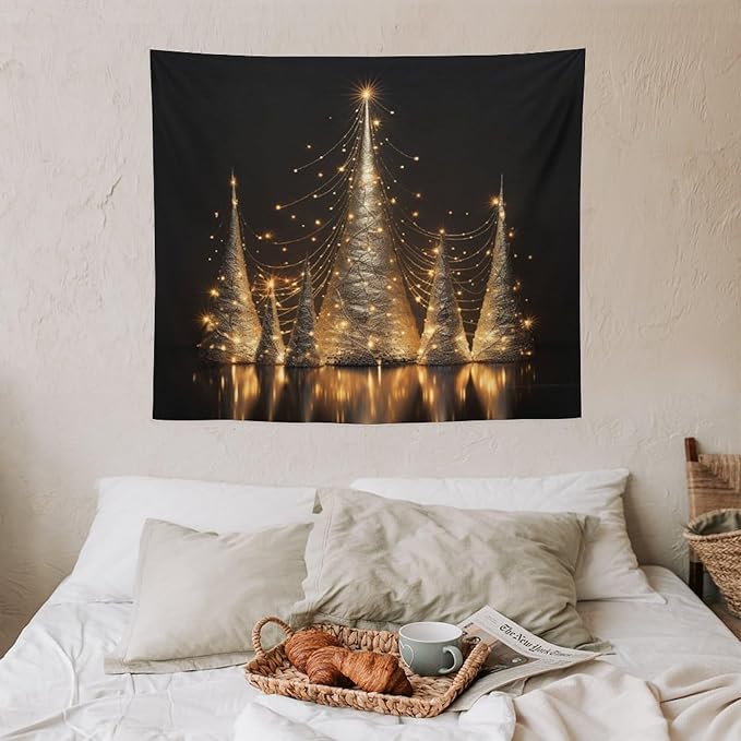Silver Lighted Christmas Trees Tapastry's Wall Hanging Vintage Christmas Tapestries for Bedroom Landscape Tapestry Home Decoration for Living Room Bedroom 50"x60" Christmas Family Party