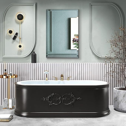 24"x36" Frameless Rectangle Wall Mirror with 1 inch Beveled Edge for Bathroom Vanity