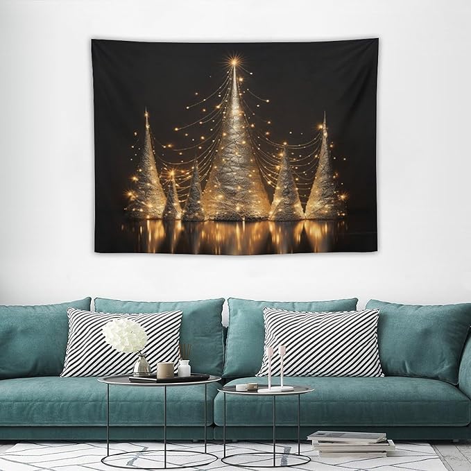 Tapestry As Wall Art Silver Lighted Christmas Trees Tapestry Vintage Christmas Tapestry for Bedroom Aesthetic Wall Art Decor for Bedroom Living Room Dorm 30"x40" Christmas Family Party
