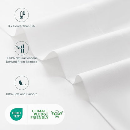 LuxClub Full Size Bed Sheets, 100% Rayon Derived from Bamboo Cooling Sheets, Breathable & Soft Deep Pocket Up to 16", Hotel Luxury Silky Sheets Full Size Set, White