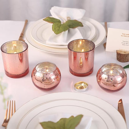 10 Pcs Assorted Rose Gold Candle Holders, Larger Size Mercury Glass Votives for Wedding, Rose Gold Birthday Decorations, Votive Candle Holders for Valentines/Bridal Shower/Sweet 16 Party Favors