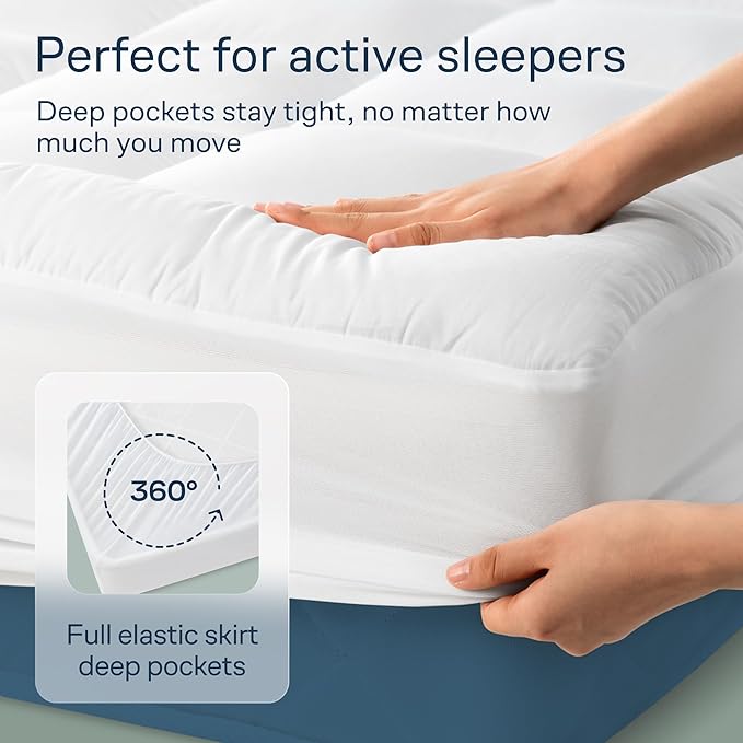 Cloud-Like California King Mattress Topper - 100% Cotton Top Mattress Pad for Back Pain Relief - Breathable & Naturally Cooling for Hot Sleepers, White