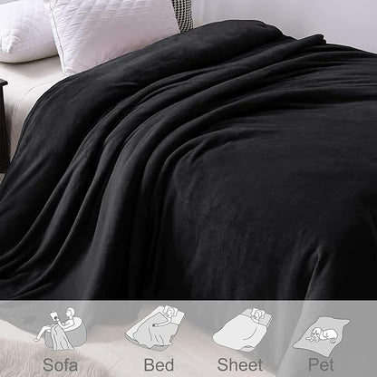 Exclusivo Mezcla Fleece Blanket Queen Size for Bed, Super Soft and Warm, All Season Use, Cozy, Plush, Lightweight, 90x90 Inches, Black