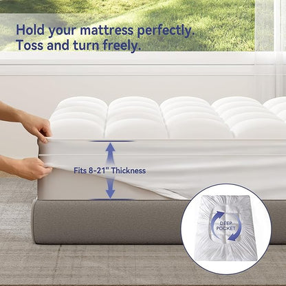 ELEMUSE RV Short Queen Mattress Topper for Back Pain, Extra Thick Mattress Pad Cover, Plush Soft Pillowtop with Elastic Deep Pocket, Overfilled Down Alternative Filling