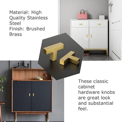 LONTAN 30 Pack Dresser Knobs Brushed Brass Kitchen Cabinet knobs Square Gold Cabinet Door Hardware for Bathroom Closet Cupboard