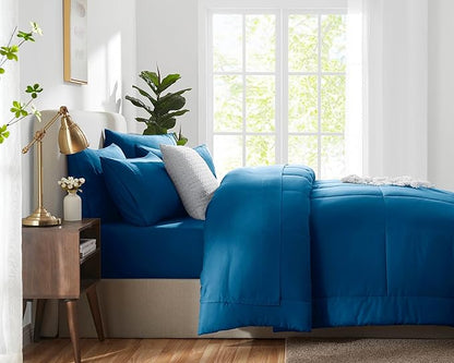 CozyLux Queen Comforter Set Teal, 7 Pieces Bed in a Bag, Teal Comforter Queen Size, All Season Bedding Sets with Stitch Quilted Comforter, Flat Sheet, Fitted Sheet, Pillowcases