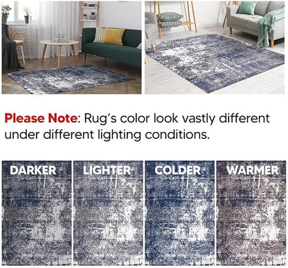 Keen Home Design Area Rugs - 5x8 Non-Shedding, Abstract Rugs for Kitchen, Living Room, Bedroom, Dining Room, Entryway - Size: 5'3" x 7'7", Navy/Grey/White
