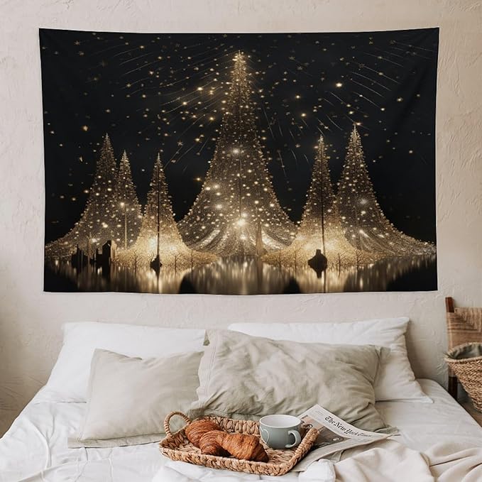 MaSiledy Tapestry Silver Lighted Christmas Trees Tapestry Aesthetic Christmas Holiday Tapestry As Wall Art Wall Hanging for Dorm Living Room Landscape 40"x60" Xmas Wall Hanging Polyester Tapestries