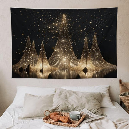 MaSiledy Tapestry Silver Lighted Christmas Trees Tapestry Aesthetic Christmas Holiday Tapestry As Wall Art Wall Hanging for Dorm Living Room Landscape 40"x60" Xmas Wall Hanging Polyester Tapestries