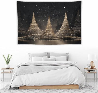MaSiledy Tapestry Silver Lighted Christmas Trees Tapestries for Bedroom Aesthetic Merry Christmas Winter Xmas Tapastry's Wall Hanging Wall Hanging for Bedroom Living Room Dorm Landscape 60"x90"