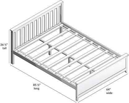 Max & Lily Queen Bed Frame with Slatted Headboard, Solid Wood Platform Bed for Kids, No Box Spring Needed, Easy Assembly, White