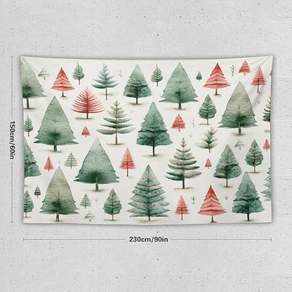 Tapestry Vintage Christmas Tree Watercolor Wall Hanging Wall Tapestry Aesthetic Winter Holiday Tapastry's Wall Hanging Wall Hanging Decor for Bedroom Landscape 60"x90" Christmas Family Party