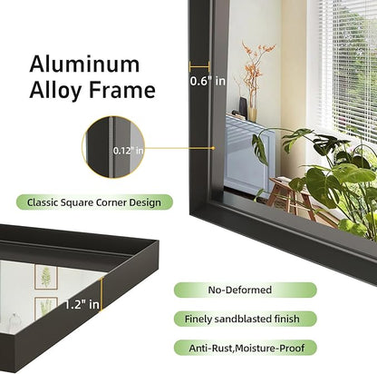 48x32 Inch Black Bathroom Mirrors for Over Sink, Contemporary Wall Mirror, Rectangle Framed Mirrors for Bathroom, Decorative Vanity Mirror for Living Room Entryway Horizontal/Vertical