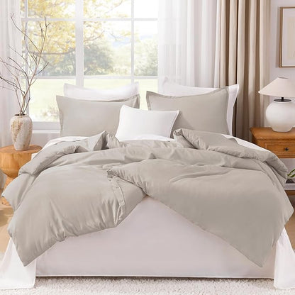 Litanika Linen Grey Comforter Set Full Size, 3 Pieces Lightweight Solid Bedding Comforter Set, All Season Fluffy Bed Set (79x90In Comforter & 2 Pillowcases)