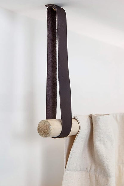 KEYAIIRA - Long Leather Straps for Under Cabinet Clothing Rack Ceiling Mounted Curtain Rod Mount - modern wardrobe hanger drying rack storage window treatment room divider Scandinavian minimal hangers