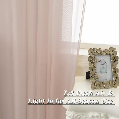 HUTO Blush Pink Sheer Curtains 96 inches Long for Bedroom Top Rod Pocket Sheer Window Panels Curtains for Nursery Living Room 52 by 96 Inch Length Set of 2