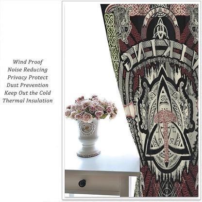 Viking Curtains Nordic Mythology Rune Weapon Antique Viking Pirate Crow Art Pattern Printed Curtains Bedroom Living Room Decoration Blackout Curtains W63 * L63 Inch