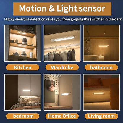 Under Cabinet Lights,76 LED Operated Motion Sensor Light Indoor,1500mAh USB Rechargeable Closet Lights, 4 Pack Magnetic Dimmable Closet Lights，Wireless Under Counter Lights for Kitchen, Stairs