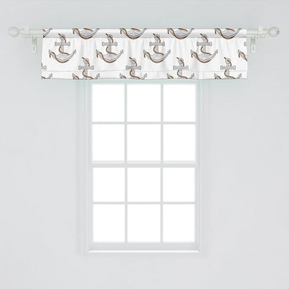 Ambesonne Vintage Nautical Tattoo Window Valance, Repetitive Anchor and Motif Maritime Pattern, Curtain Valance for Kitchen Bedroom Decor with Rod Pocket, 54" X 12", Pale Cinnamon Pale Grey