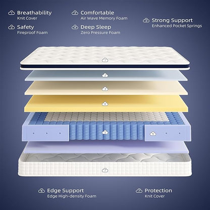 Full Mattress 12 Inch - Hybrid Mattress Bed in a Box, Medium Firm Support, Pressure & Pain Relief for All Sleepers, CertiPUR-US Certified, Fiberglass-free, Reinforced Edge Support, Motion Isolation