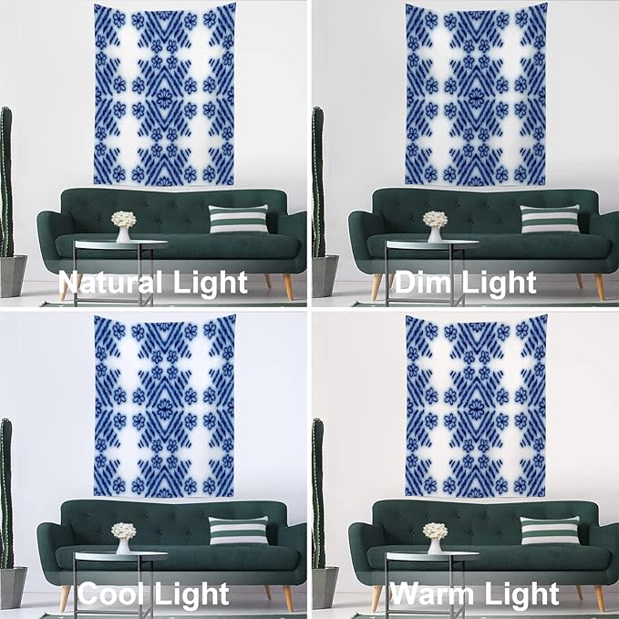Batmerry Blue Art Flower Tapestry,Blue White Ceramic Glaze Tie Dye Wall Art Hanging Decoration Polyester Fiber White Ruffled Around for Dorm Room Bedroom Living Room, 59.1x51.2 inches