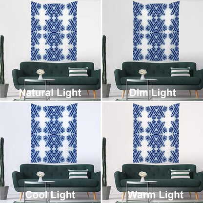 Batmerry Blue Art Flower Tapestry,Blue White Ceramic Glaze Tie Dye Wall Art Hanging Decoration Polyester Fiber White Ruffled Around for Dorm Room Bedroom Living Room, 59.1x51.2 inches