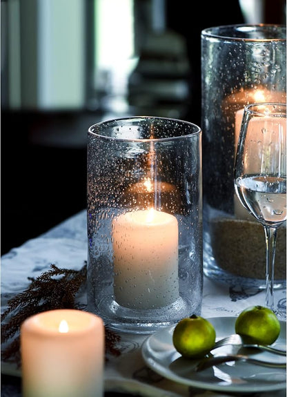 ARIAMOTION Hurricane Candle Holder for Pillar Glass Cylinder Vase Modern Rustic Centerpiece Clear Seeded Home Decor for Kitchen Table Living Room 8" H 1 Pack