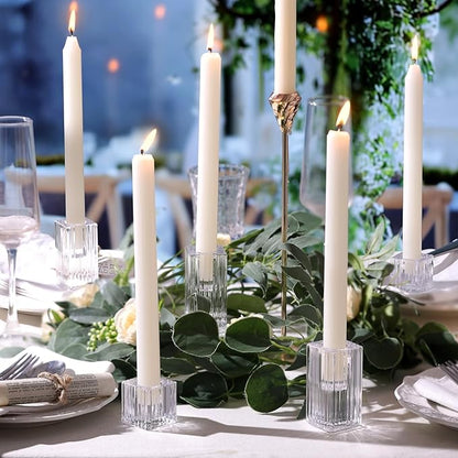 LETINE 12pcs Vertical Stripe Glass Candlestick Holders - Chic Taper Candle Sticks Holder Set for Elegant Dining & Home Decor - Ideal for Wedding Centerpieces, Parties, and Celebrations