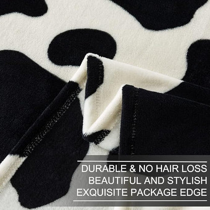 Fleece Cow Print Blanket - Premium Lightweight Anti-Static Bed Cow Throws Soft Cozy Warm Blankets Plush Gift, Bedroom Decor 90" x 108"(Black Cow King)