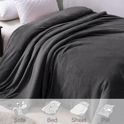 Exclusivo Mezcla Fleece Blanket Queen Size for Bed, Super Soft and Warm, All Season Use, Cozy, Plush, Lightweight, 90x90 Inches, Dark Grey