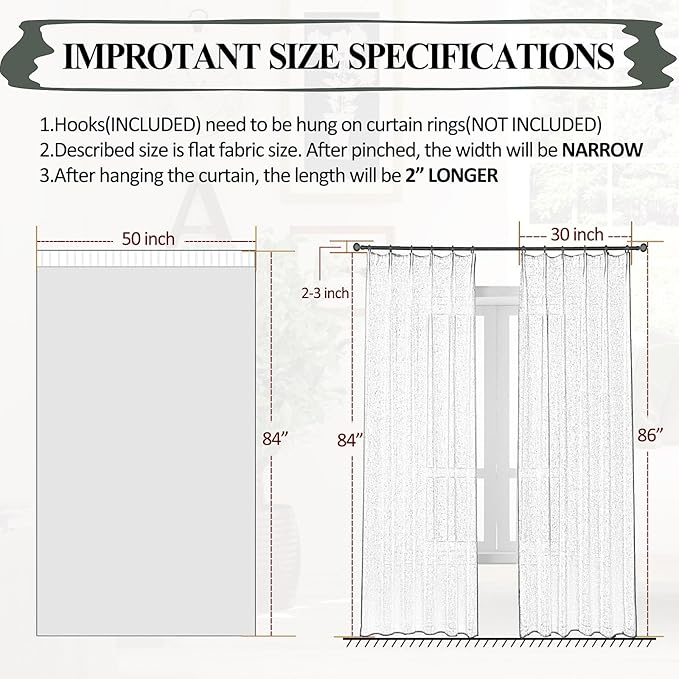 Black Curtains Semi Sheer 90 Inches Long, Linen Textured Light Filtering Drapes for Living Room Bedroom, Dark Moody Modern Farmhouse Window Decor, Pinch Pleat Curtain with Hooks
