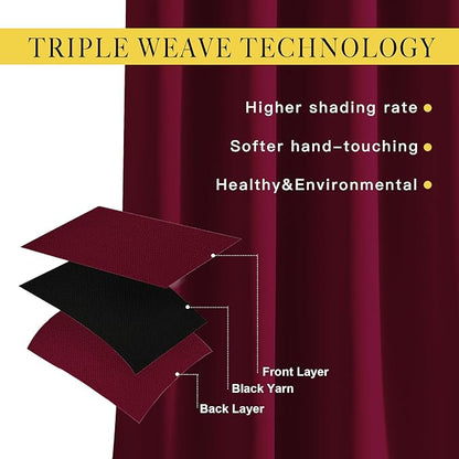 NICETOWN 84 inches Bedroom Curtains Panels - Functional Blackout Curtains/Panels for Bedroom, Thermal Insulated, Privacy Assured (Set of 2, 52 x 84 inches, Wine Red)