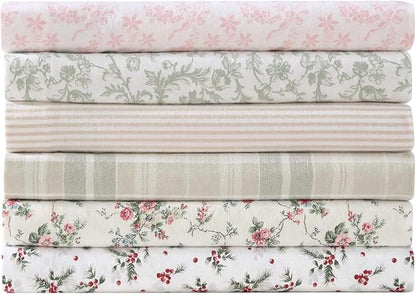 Laura Ashley - Flannel Sheets Queen Size, Anti-Pilling & Wrinkle Resistant Cotton, Touchably Soft for All-Season Comfort - Bed Sheets with Matching Pillowcases & Fitted Sheet (Antoinette Pink)