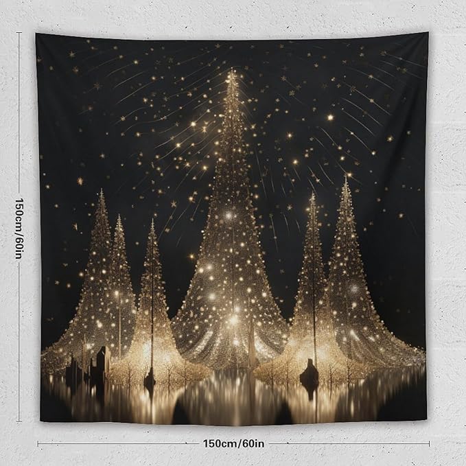 Silver Lighted Christmas Trees Tapastry's Wall Hanging Christmas Holiday Tapestry for Bedroom Aesthetic Landscape Tapestry for Bedroom Colorful Wall Hanging Aesthetic Wall Art For Room Decor 60"x60"
