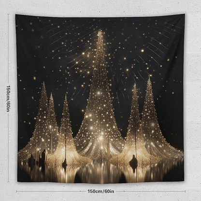 Silver Lighted Christmas Trees Tapastry's Wall Hanging Christmas Holiday Tapestry for Bedroom Aesthetic Landscape Tapestry for Bedroom Colorful Wall Hanging Aesthetic Wall Art For Room Decor 60"x60"