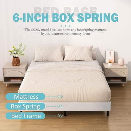 Full Size Box Spring Bed Base 6 Inch, Low Profile Metal Boxspring Full Size with Fabric Cover, 3000 Lbs Max Weight Capacity Mattress Foundation, Noise-Free, Easy Assembly