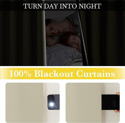 NICETOWN 100% Blackout Curtains for Living Room, Grommet Travel Blackout Curtains Lightweight Thermal Window Treatments Easy to Install for Bedroom, Muted Beige W52 x 72, 2 Panels