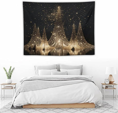 Silver Lighted Christmas Trees Tapestries Winter Holiday Wall Art Tapestry for Bedroom Aesthetic Landscape Tapestry Wall Hanging Decor for Bedroom 30"x40" Tapestries Winter Snowflake Decorative