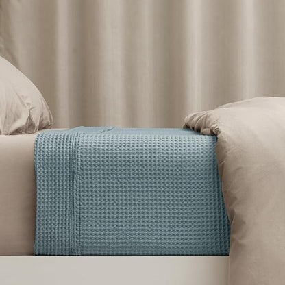 PHF 100% Cotton Waffle Weave Blanket Queen Size for Bed,Snag Proof Lightweight Breathable Moisture-Wicking Throw for Couch,Great for Layering in Cold Weather,Machine Washable, Home Decor Gift-Ocean