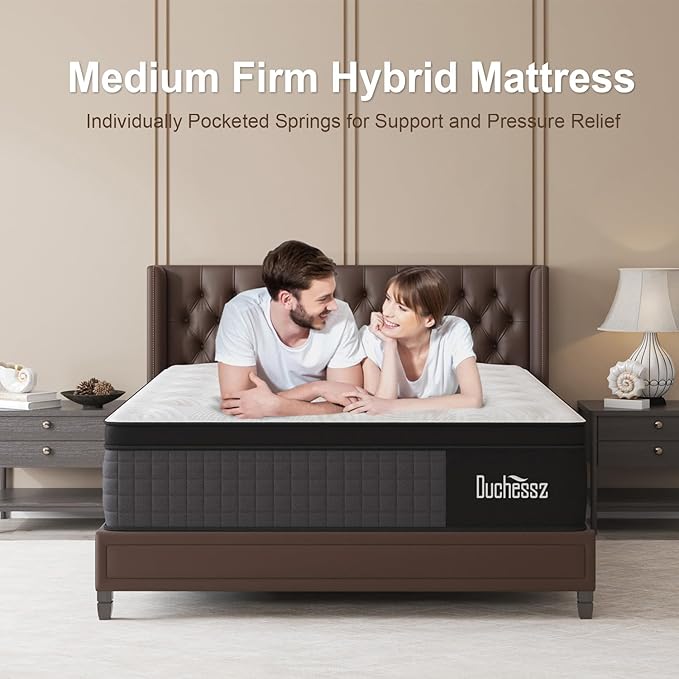 Full Mattress, 14 Inch Hybrid Mattresses Eurotop with Gel Memory Foam,Motion Isolation Individually Wrapped Pocket Coils Breathable Comfort Soft Pressure Relief 100 Night Trial