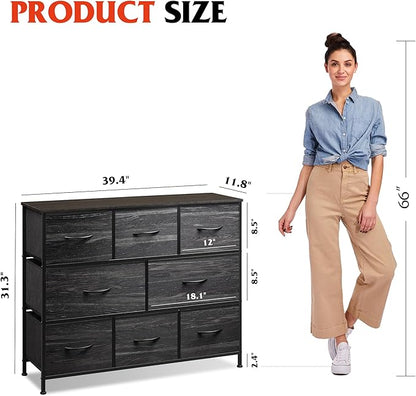 WLIVE 8 Drawer Dresser for Bedroom, Fabric Black Dresser with Large Storage Drawer Unit for Entryway, Chest of Drawers for Living Room