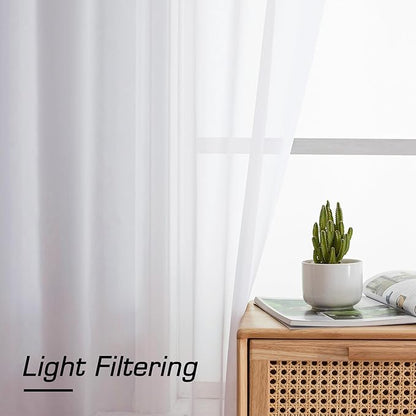 Aiyufeng Sheer White Curtains 120 Inches Long, Extra Long Rod Pocket Solid Color Window Sheer Curtain Panels, Elegant Curtains & Drapes for Living Room, Bedroom 2 Panels (White, 59" W x 120" L)
