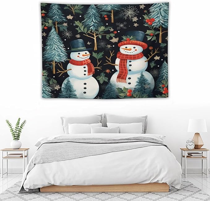 MaSiledy Wall Tapestry Snowman Couple Tapestry Vintage Christmas Cute Snowman Aesthetic Bedroom Tapestries Home Decoration for Bedroom Living Room Dorm 30"x40" Xmas Wall Hanging Polyester Tapestries