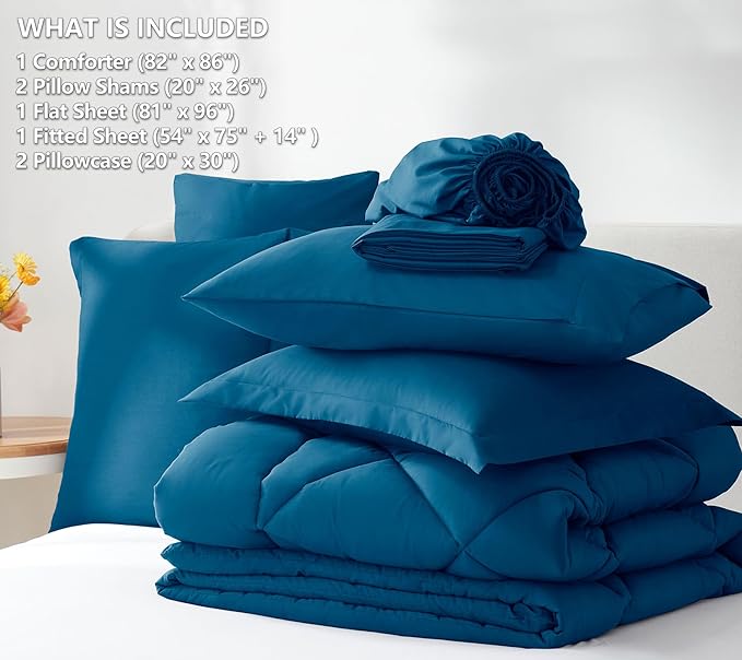 CozyLux Full Size Comforter Sets Teal - 7 Pieces Bed in a Bag Full, Luxury Soft Bed Set for All Seasons, Bedding Set with Down Alternative Comforter, Sheets, Pillowcases & Shams