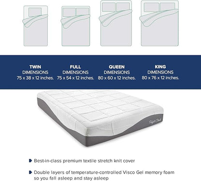 Perfect Cloud Made in The USA Elegance Plush Gel-Infused 12 inch Memory Foam Mattress - Pressure Relieving - Bed-in-a-Box (Full)