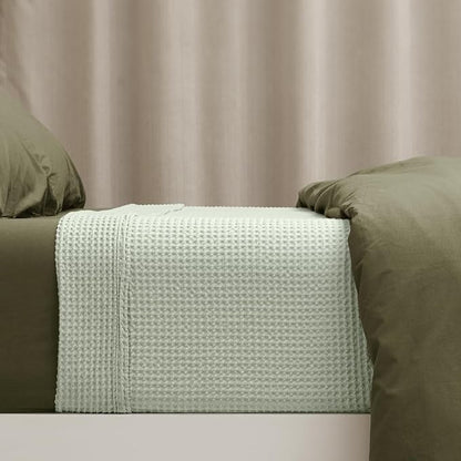 PHF 100% Cotton Waffle Weave Blanket King Size for Bed,Snag Proof Lightweight Breathable Throw for Couch,Great for Layering in Cold Weather,Machine Washable,Home Decor Gift-Sage Green