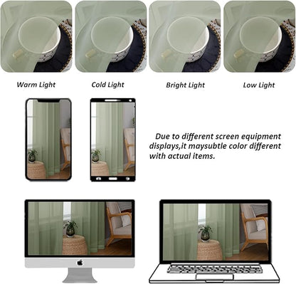 Chyhomenyc Extra Long Sage Green Sheer Curtains 120 Inches Long 2 Panels, Light Filtering Green Curtains for Living Room, Soft Gentle Voile Rod Pocket Bedroom Window Drapes, 59Wx120L Inch, 10FT, 2PCS