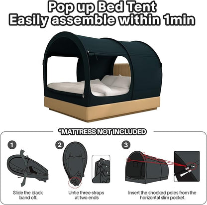 Alvantor Bed Canopy Bed Tents Dream Tents Privacy Space Twin Size Sleeping Tents Indoor Pop Up Portable Frame Curtains Breathable Grey Cottage (Mattress Not Included) Reducing Light