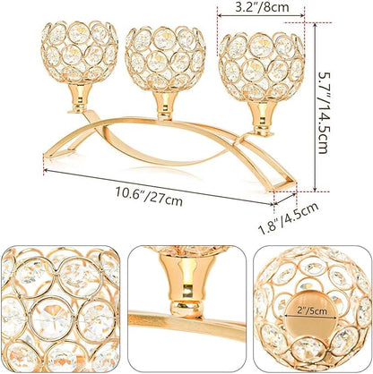 Crystal Tealight Candle Holder Centerpiece Home Decorative Candlestick Holder Elegant Table Centerpiece Home Decor Wedding Party Anniversary (Gold, 3 Arm of 4 Pcs)