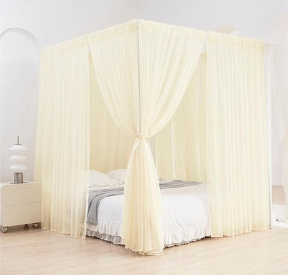 Akiky Ivory Canopy Bed Curtains with Lights 8 Panel Canopy Curtains Drapes for Twin Size Bed Large Rod Pocket Sheer Canopy Bed Drapes
